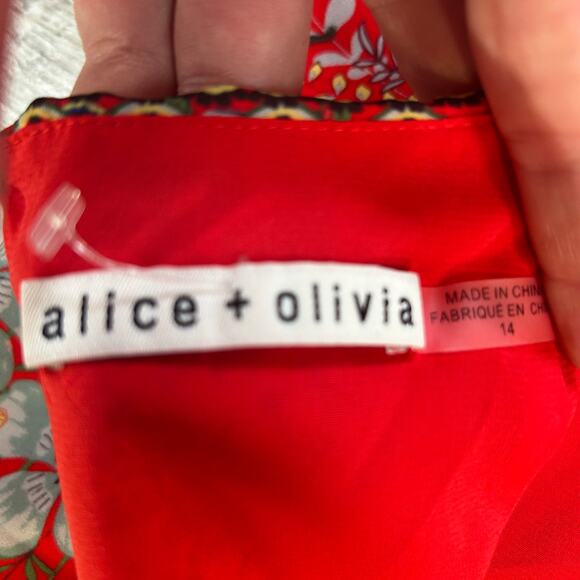 Alice + Olivia Red Floral Mini Dress Size 14 Boho Sleeveless Sundress - Picture 11 of 11